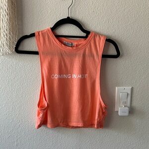 Forever 21 Coral Crop Muscle Tee with White Script